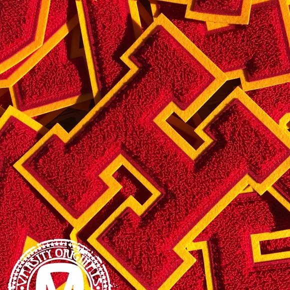 Scarlet Red/Gold 6” Chenille Varsity Letter Patches / A-Z Available MADE IN USA - Picture 1 of 4
